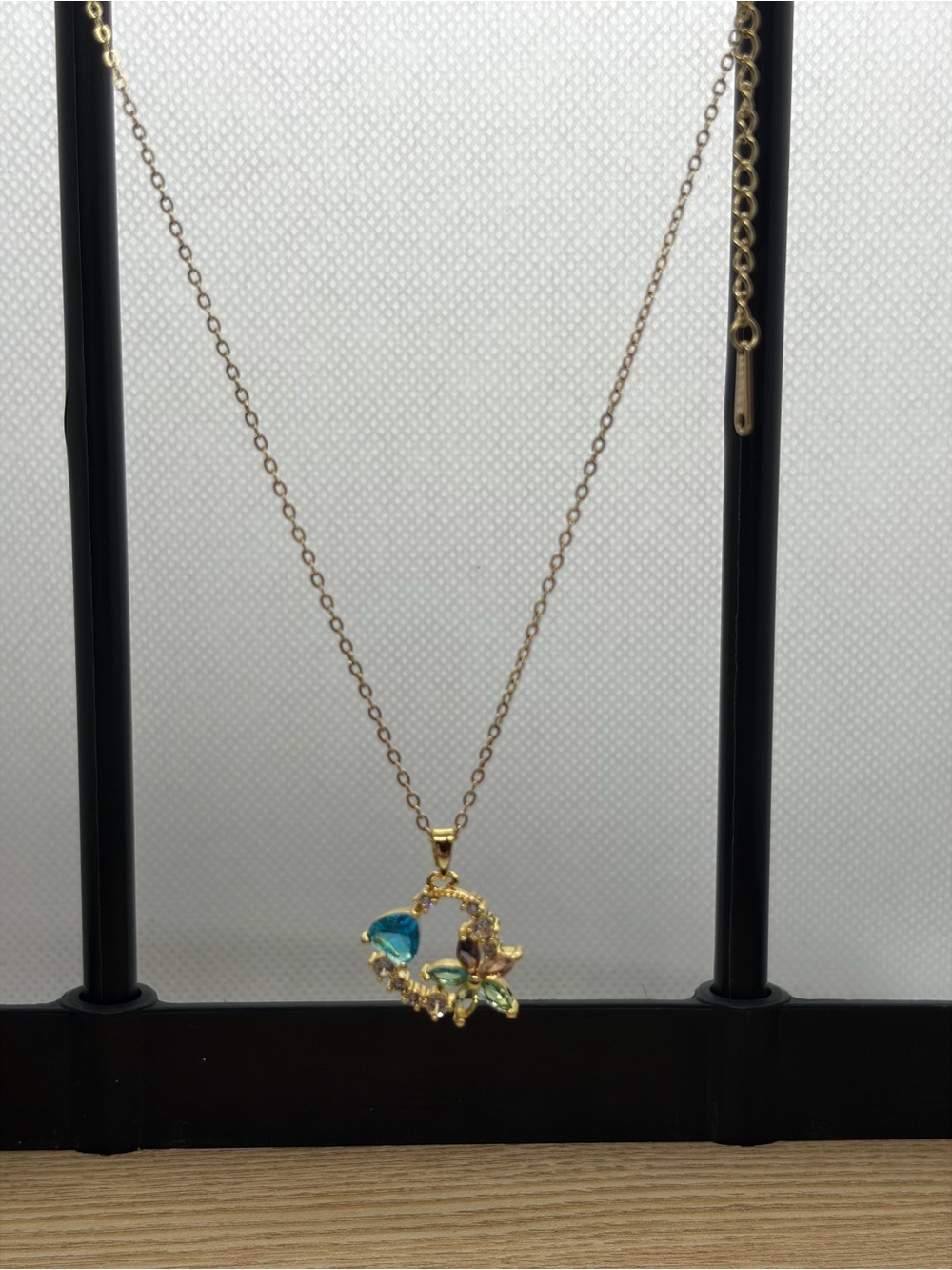 Gold-Tone Multicolor Flower & Teardrop Pendant Necklace - Blue, Pink, Green - Picture 4 of 4